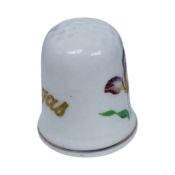 Vintage Las Vegas Purple Flower Sewing Thimble 1" White Ceramic Gold Trim - Picture 2 of 6